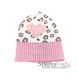 Little Me Kids Leopard Heart Ribbed Beanie Cap